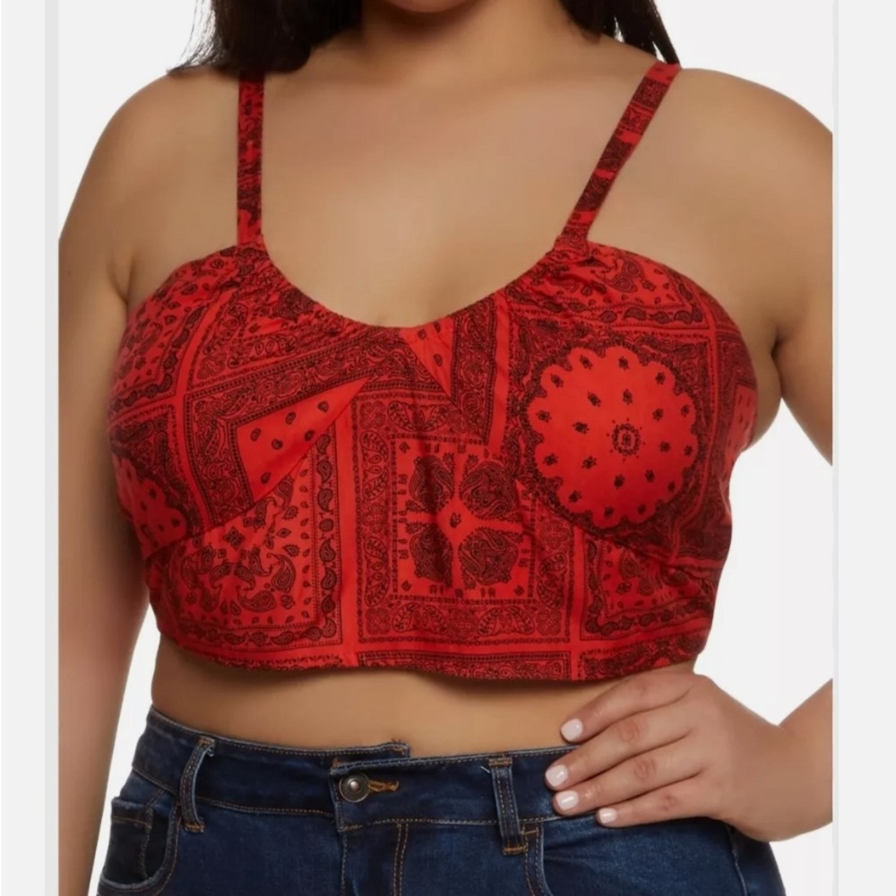Soft Sport NWOT bandana print red tie back crop top size 2X
